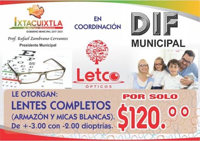 Invita Ayuntamiento de Ixtacuixtla a Obtener Lentes Graduados a Bajo Costo