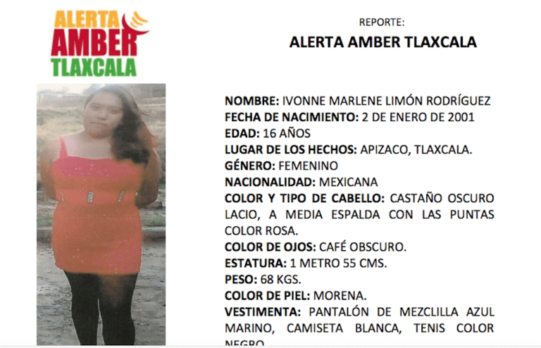 Alerta Amber: Desaparece Joven de 16 Años en Apizaco, Tlaxcala