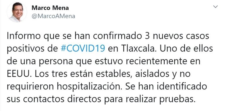 Confirma Sesa Tres Nuevos Casos de Covid-19 Tlaxcala