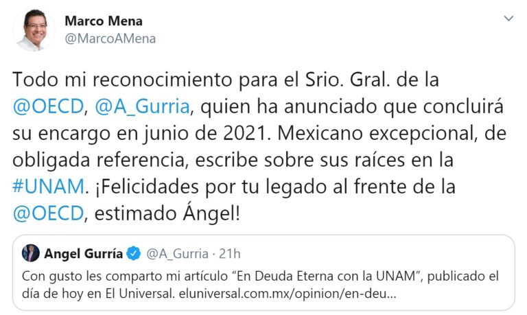 Marco Mena Reconoce Labor del Secretario al Frente de la OCDE