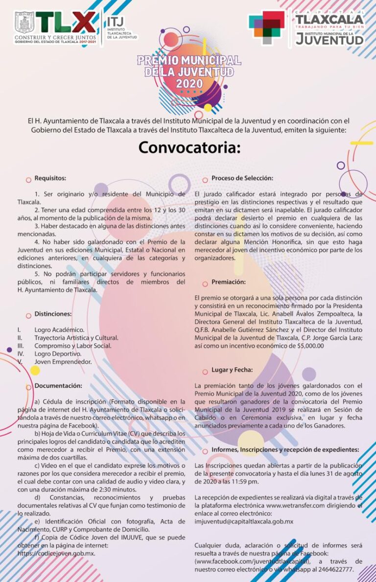 Convocan a Participar en “Premio Municipal de la Juventud 2020” en la Capital