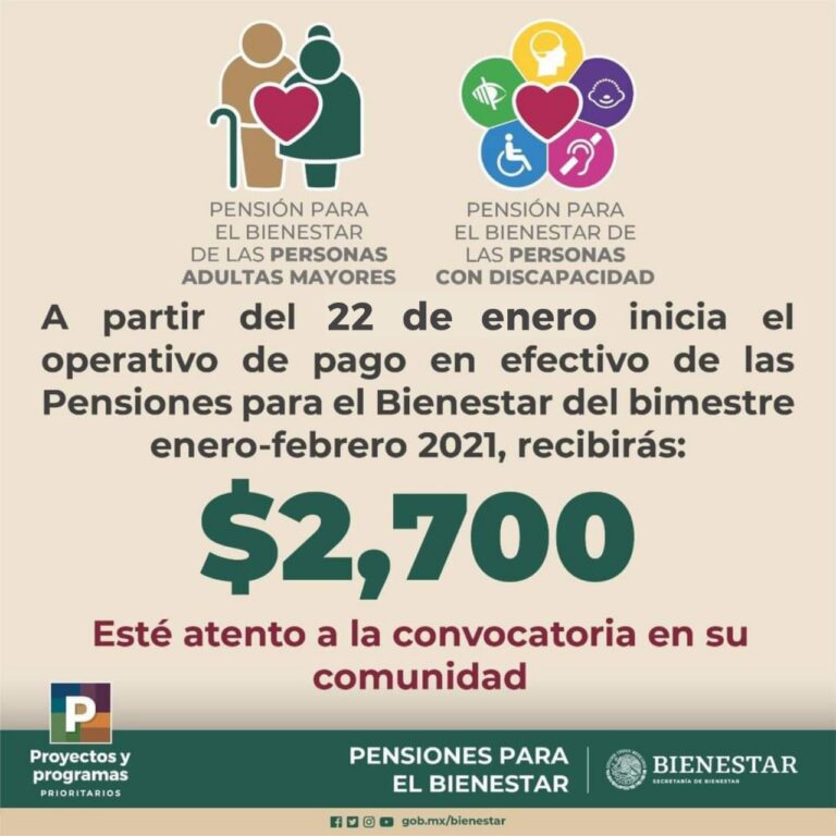 Inicia Mañana Operativo de Pago de Pensiones de Adultos Mayores y Discapacidad