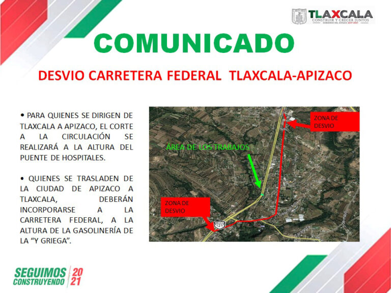 Anuncia Secoduvi Cierres a la Carretera Tlaxcala-Apizaco