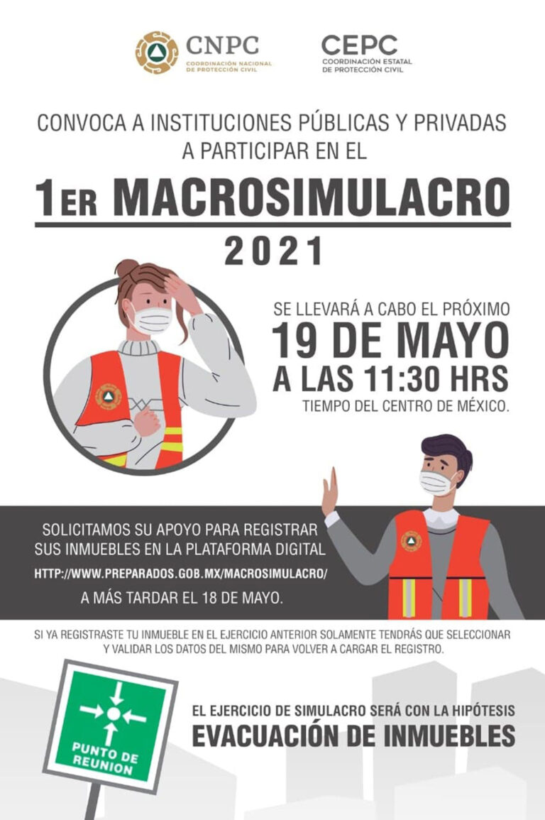 Protección Civil Convoca a Instituciones a Participar en el 1er Macrosimulacro 2021