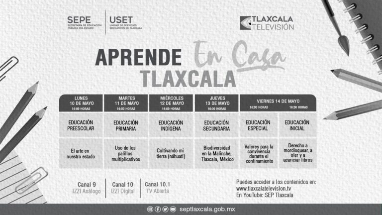 Sepe Presenta Barra Temática de «Aprende en Casa Tlaxcala» del 10 al 14 de Mayo