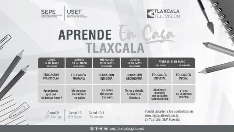 Sepe Presenta Barra Temática de ‘Aprende en Casa Tlaxcala’ del 17 al 21 de Mayo
