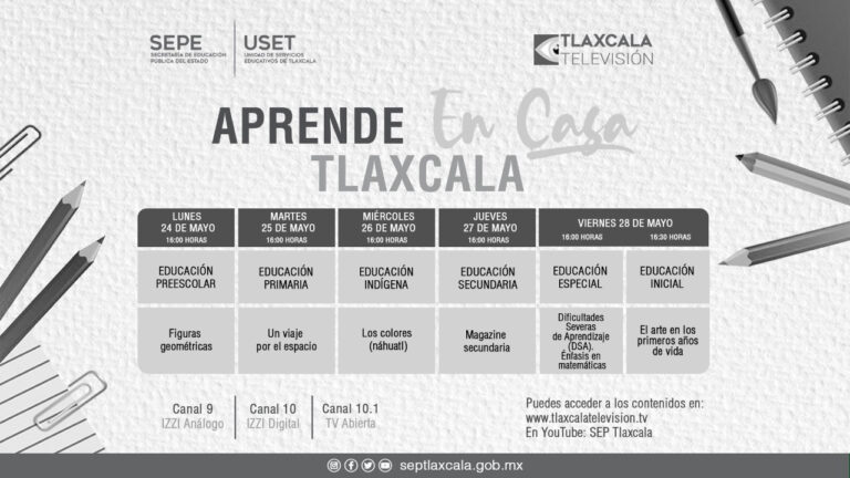 SEPE Presenta Barra Temática de «Aprende en Casa Tlaxcala» del 24 al 28 de Mayo