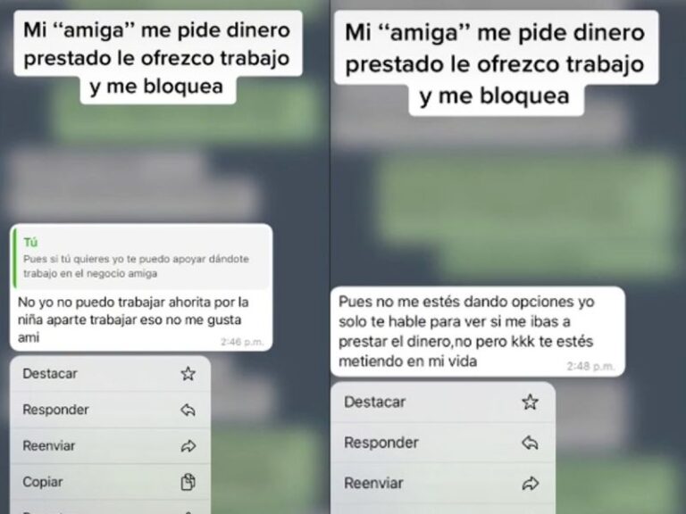 Su amiga la bloquea porque le ofreció trabajo en lugar de darle dinero