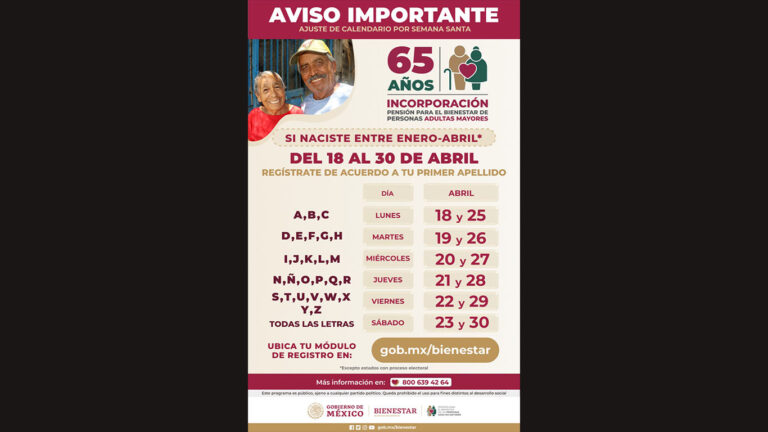 El 18 de abril inicia registro a pensión para el bienestar de adultos mayores