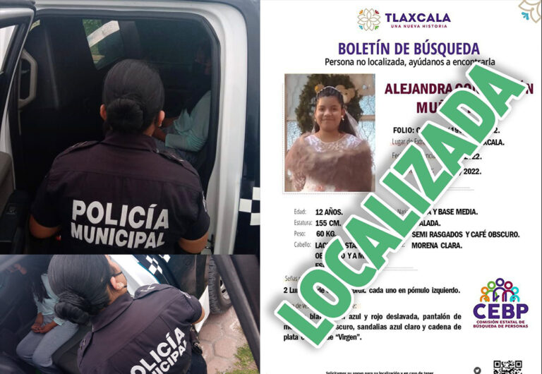 Policía de Tlaxcala Capital localiza a menor reportada como extraviada