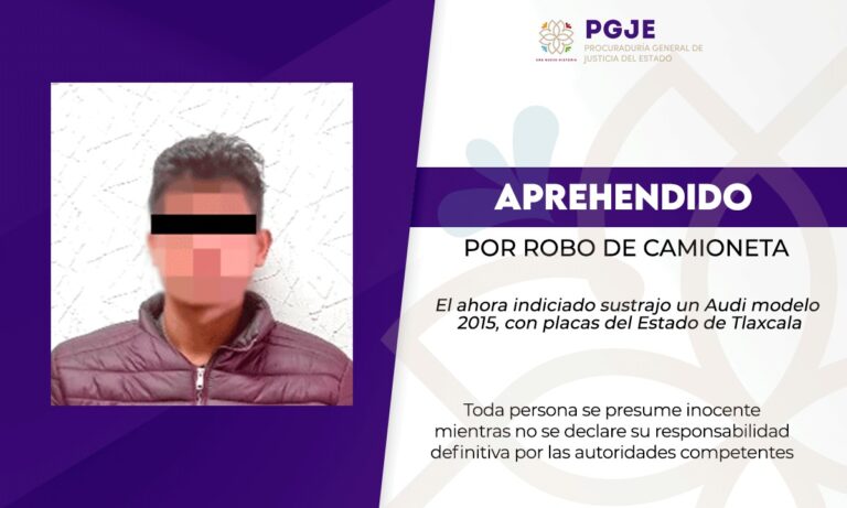 Aprehende PGJE a hombre por robo de una camioneta