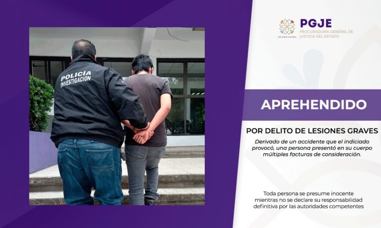 Aprehenden a hombre por delito de lesiones graves: PGJE