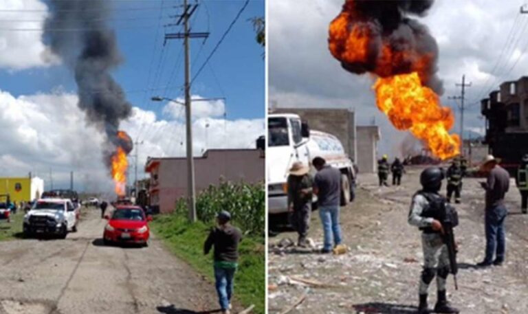 Explota ducto de gas por presunta toma clandestina en Amozoc, Puebla
