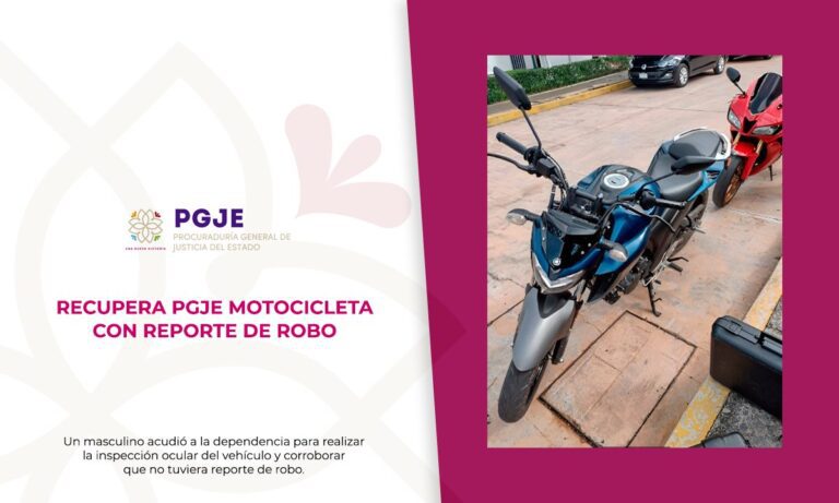 Recupera PGJE Motocicleta con Reporte de Robo