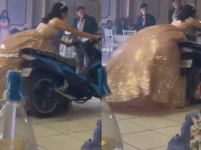 Quinceañera acelera motocicleta durante vals y choca; aquí el video