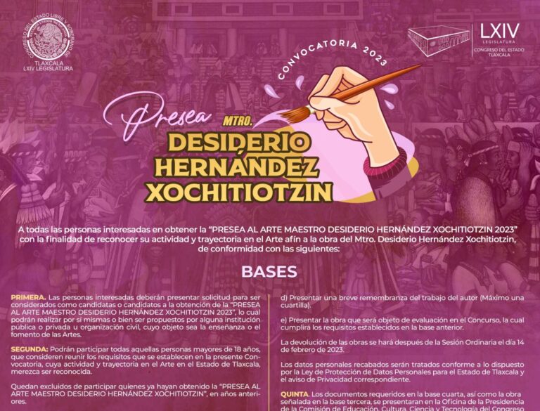 Emite Congreso convocatoria para entregar «Presea al Arte Maestro Desiderio Hernández Xochitiotzin 2023»