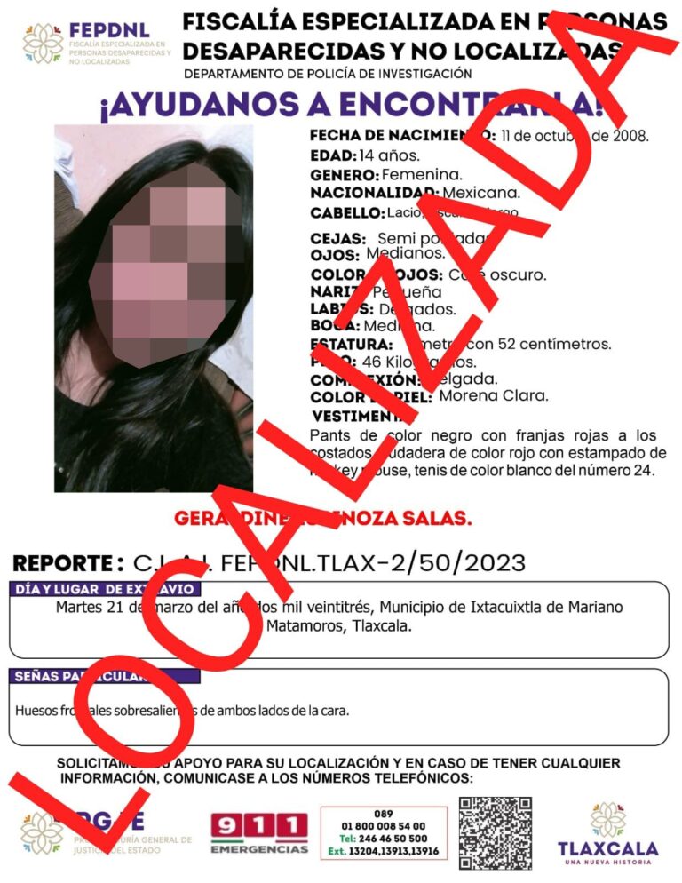 En trabajo coordinado menor de edad fue localizada: PGJE