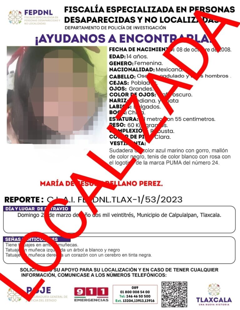 Presentan ante Fiscalía a menor de edad reportada como no localizada: PGJE