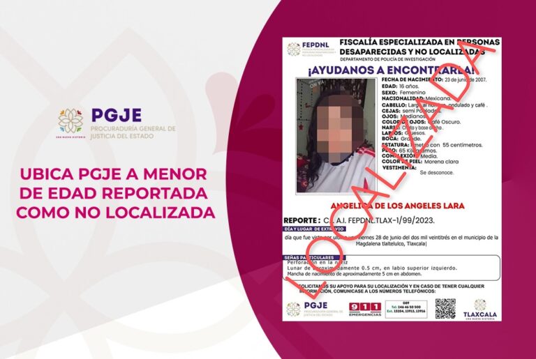 Ubica PGJE a menor de edad reportada como no localizada