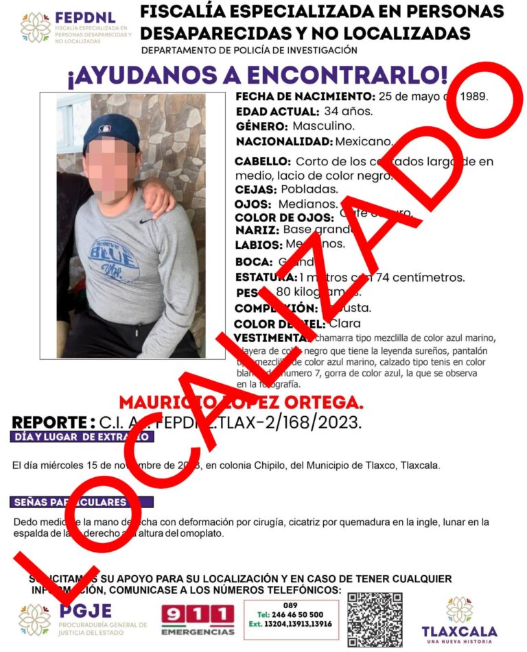 Ubica PGJE a masculino reportado como no localizado