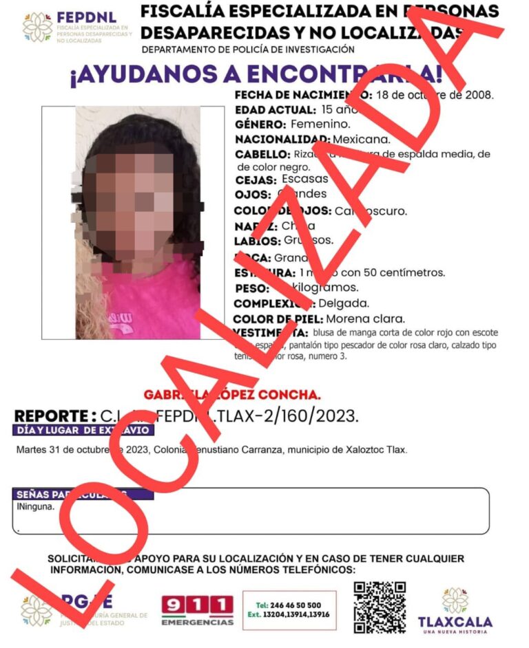 En trabajo conjunto ubican a menor de edad reportada como no localizada: PGJE
