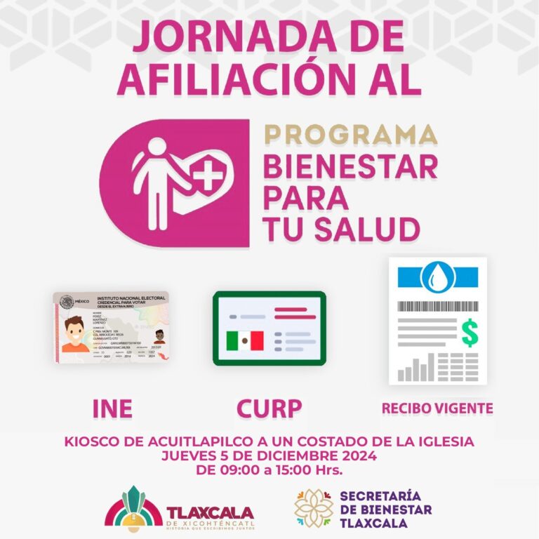 Continúa el Ayuntamiento de Tlaxcala de Xicohténcatl con las Jornadas de Afiliación al Programa de Bienestar para tu Salud