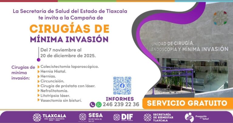 INVITA SECRETARÍA DE SALUD A CAMPAÑA DE CIRUGÍAS DE MÍNIMA INVASIÓN EN TLAXCALA
