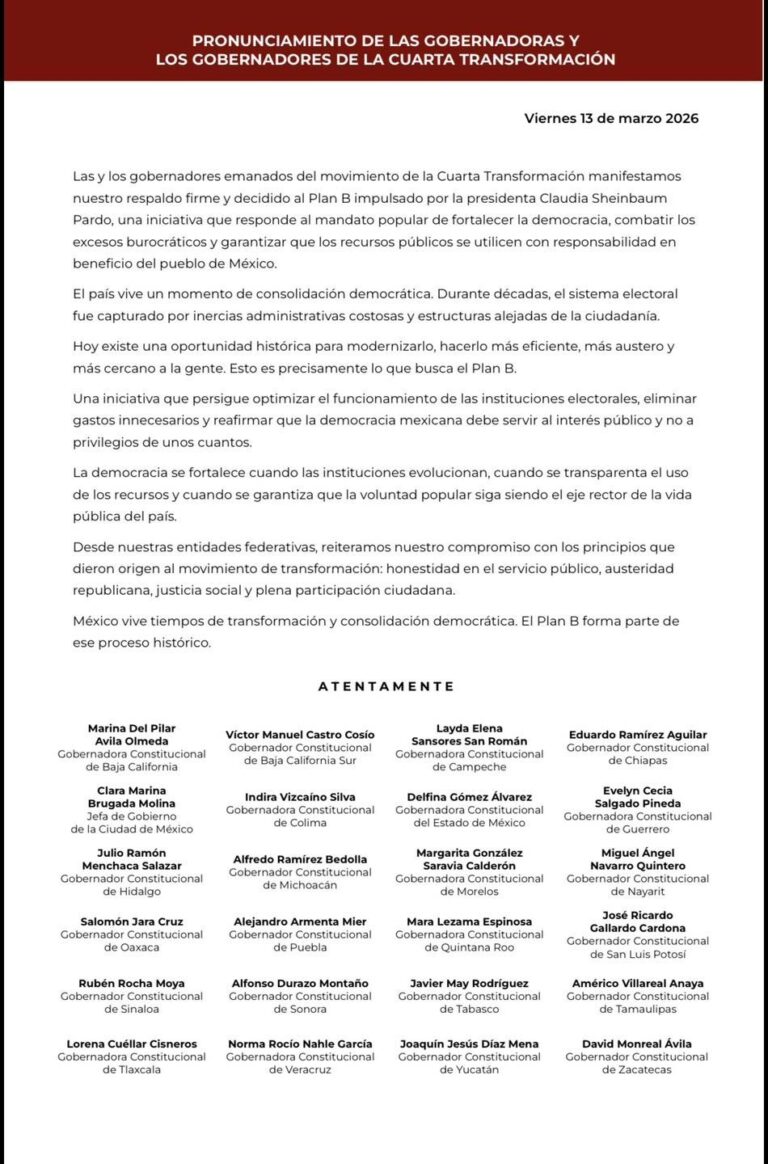 Se Suma Gobernadora Lorena Cuéllar Pronunciamiento Nacional Para Fortalecer la Democracia