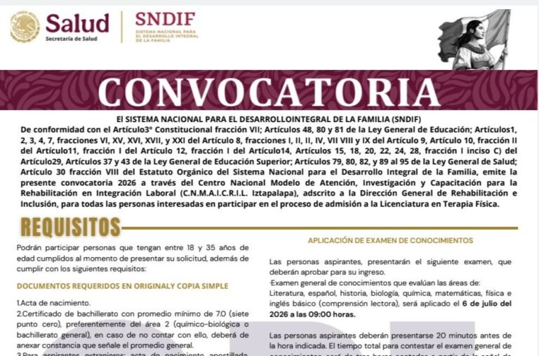 Inicia entrega de fichas para ingreso 2026 a la licenciatura en terapia física del CRI